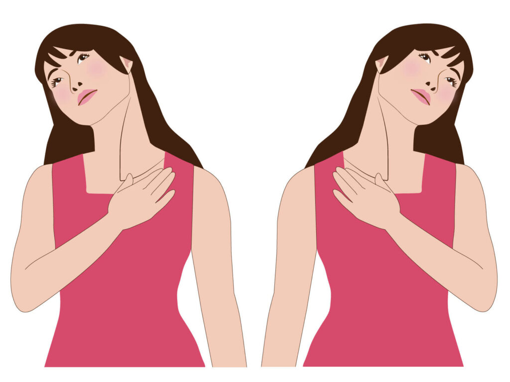 胸鎖乳突筋のストレッチをしている女性