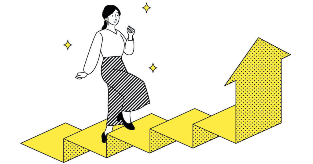 階段をスイスイ昇っている女性