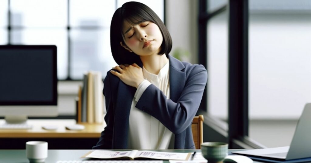 デスクワークで肩こりが辛くなった女性