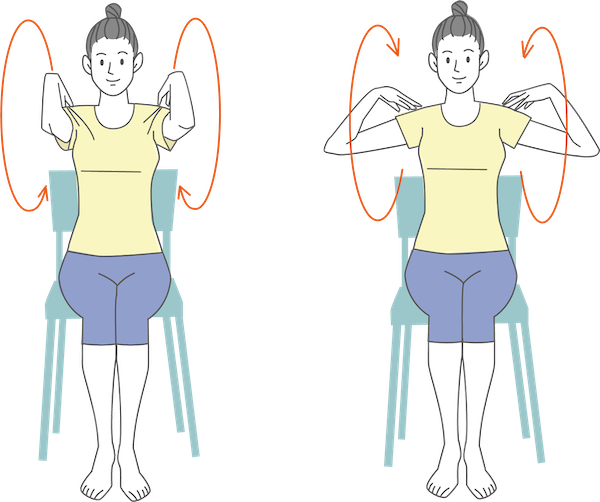 肩甲骨の運動を行って、肩こり予防改善を行う女性