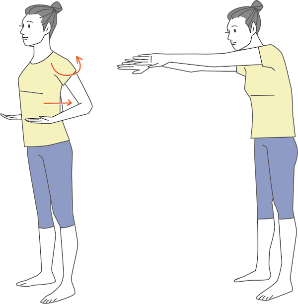 肩こり解消に肩甲骨の運動を行う女性