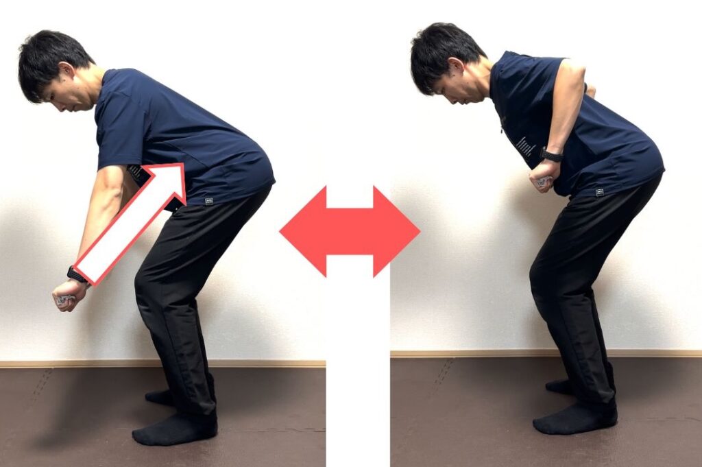 ベントオーバーロウイングを行う男性