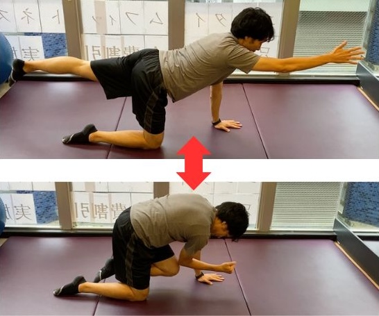 体幹部のトレーニング：ダイアゴナルニートゥをやるパーソナルトレーナー