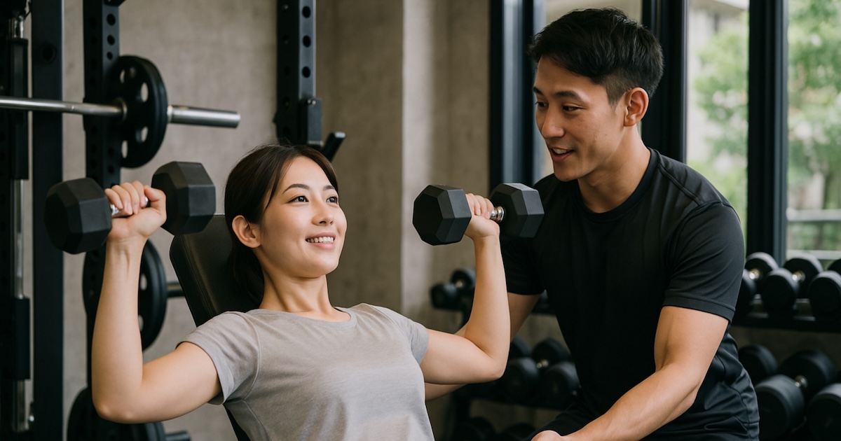 パーソナルトレーニングを受けている女性